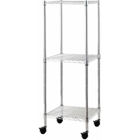 Étagère de kit avec 3/4 étagères en métal en acier chromé avec roues pivotantes 3 ripiani 35x35xH90 cm