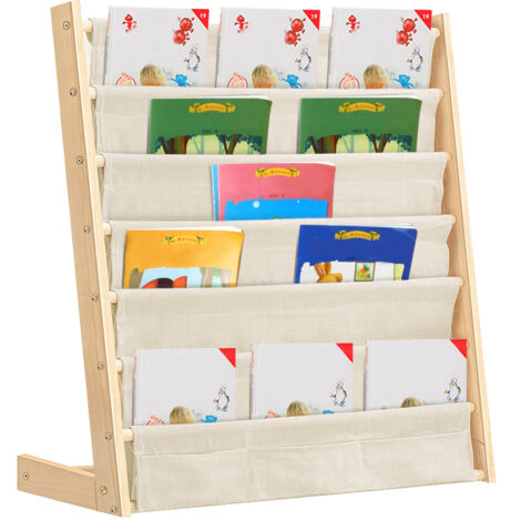 Étagère de lecture pour enfants, bibliothèque enfant, étagère en bois et tissu, pour chambre d'enfant, chambre à coucher, crèche, école, 75 x 30 x 76 cm, Beige