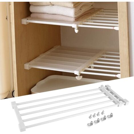 Étagère de Placard Telescopique en Métal Etagere de Rangement Réglable sans Perçage Organiseurs de Armoire Separateur Stockage Rack pour Cuisine, Salle de Bain, Chambre 73-128cm