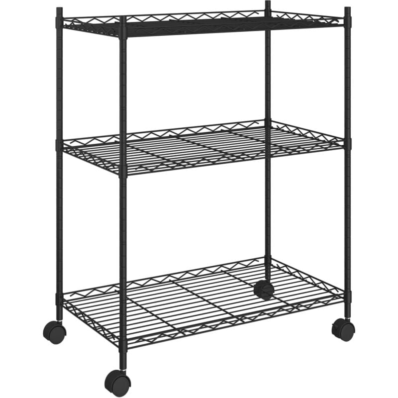 Étagère de rangement 3 niveaux et roues 60 x 35 x 81 cm 150 kg noir