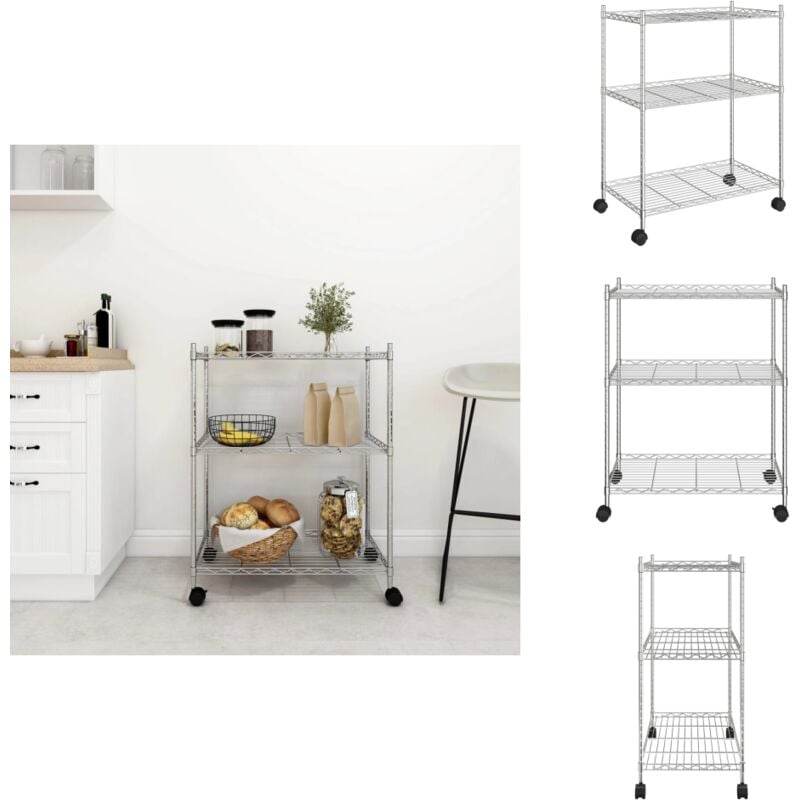 Vidaxl - tagère de rangement 3 niveaux et roues 60x35x81cm chrome 150kg - Étagère Métallique - Étagère De Rangement - Meuble De Rangement - Rangement