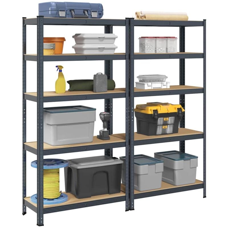 Tagères de rangement 5 niveaux 2 pcs Anthracite Acier et bois - Vidaxl