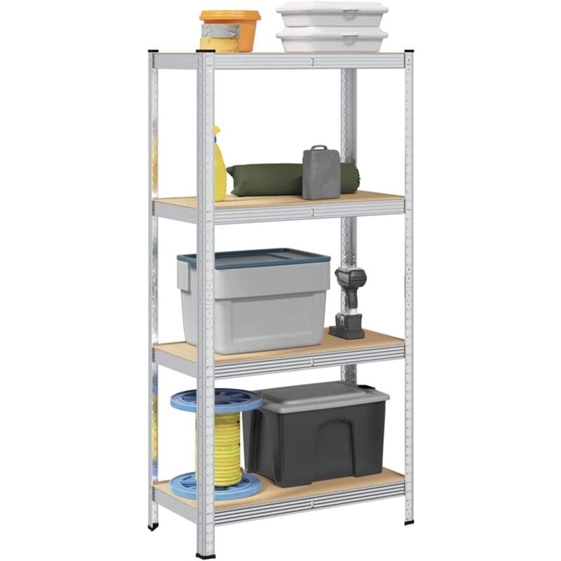 vidaXL Étagère de rangement 4 niveaux Argenté Acier et bois ingénierie