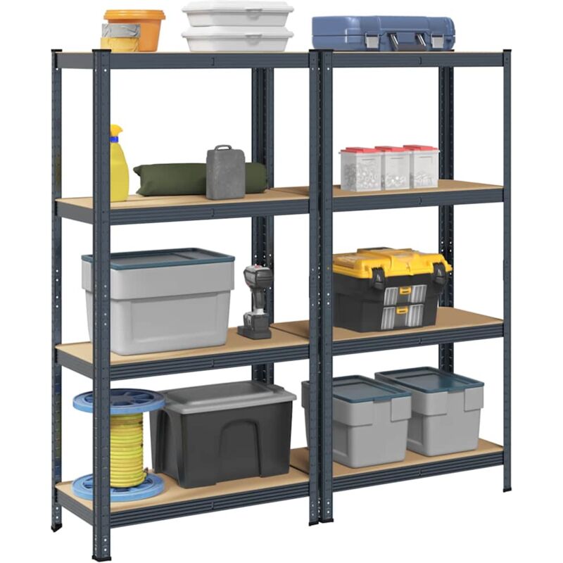 Tagères de rangement à 4 niveaux 2 pcs acier bois d'ingénierie - Vidaxl