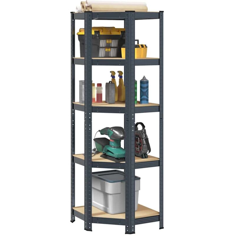 Tagère d'angle à 5 niveaux Anthracite Acier bois d'ingénierie - Vidaxl