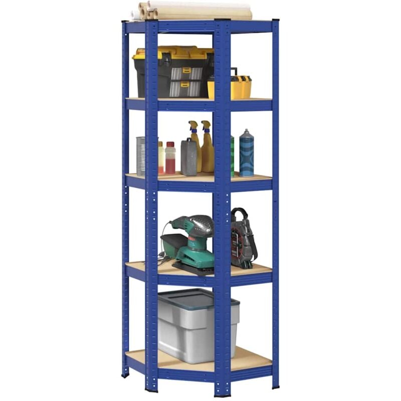 Tagère d'angle à 5 niveaux Bleu Acier et bois d'ingénierie - Vidaxl