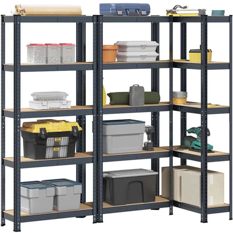 Tagères de rangement 5 niveaux 3 pcs acier bois d'ingénierie - Vidaxl