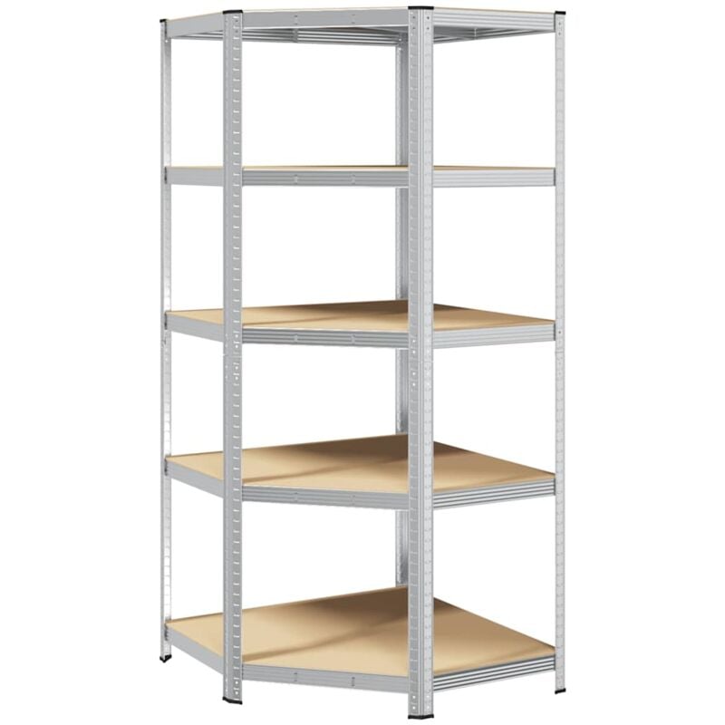 Tagère d'angle à 5 niveaux Argenté Acier et bois d'ingénierie Vidaxl