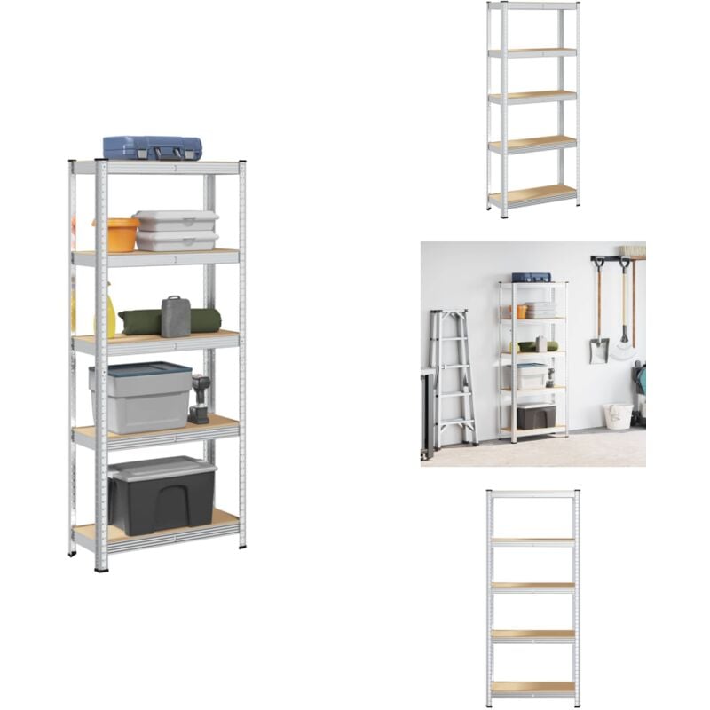 Étagère de rangement 5 niveaux Argenté Acier et bois ingénierie - Étagère - Étagères - Étagère De Garage - Étagère Industrielle