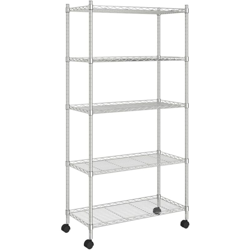 Tagère de rangement 5 niveaux roues 75 x 35 x 155 cm Chrome 250 kg Argent