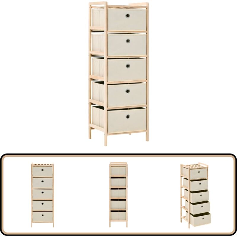 Vidaxl - tagère de rangement 5 paniers tissu bois de cèdre beige - Étagère De Rangement - Meuble De Rangement - Bibliothèque - Commode - Tiroir