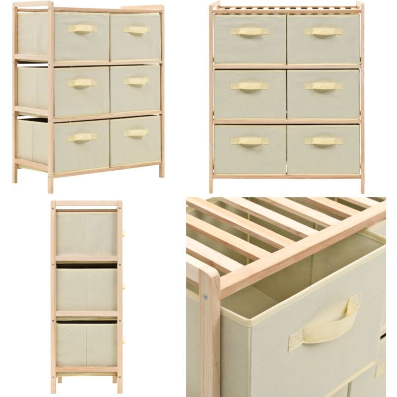 Tagère de rangement 6 paniers Tissu Bois de cèdre Beige - Étagère De Rangement - Meuble Rangement - Bibliothèque - Commode - Tiroir Tissu - Home &