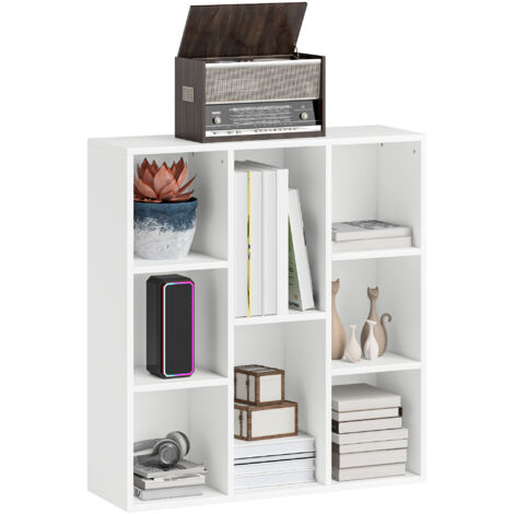 Étagère de rangement 8 casiers blanc, meuble bibliothèque pour salon chambre bureau, dimensions 74,3x24x80cm