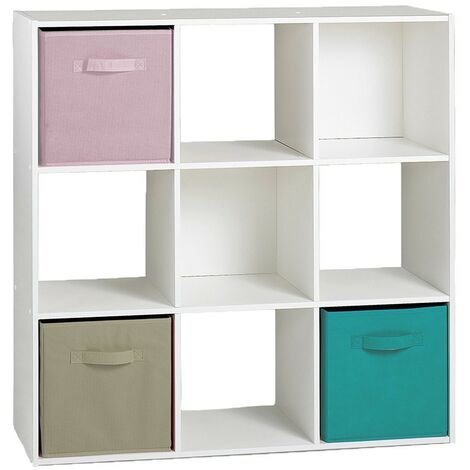 Meuble de Rangement Blanc 9 Cases avec 3 Portes - L97,5 cm