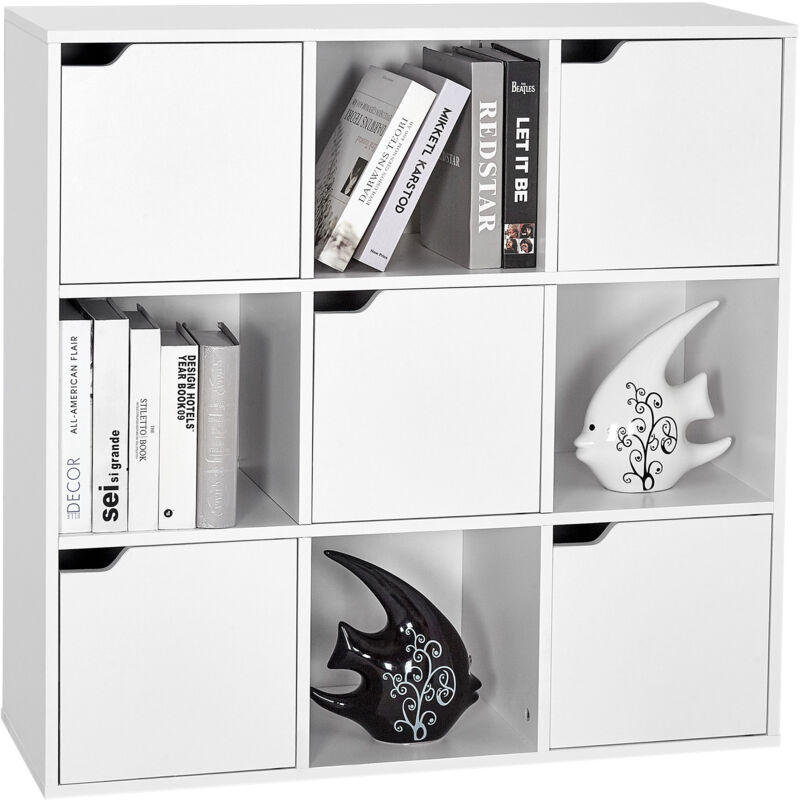 Mondeer – Bibliothèque enfant 90x30x90 cm – 9 compartiments – Panneaux écologiques en particules – Design moderne pour rangement livres et objets