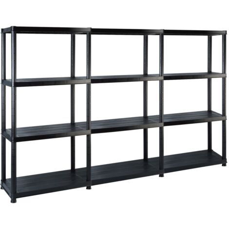 Étagère de rangement à 4 niveaux Étagère Charge Lourde - Étagère de stockage Noir 183x30,5x130 cm Plastique BV216568 - BonneVie
