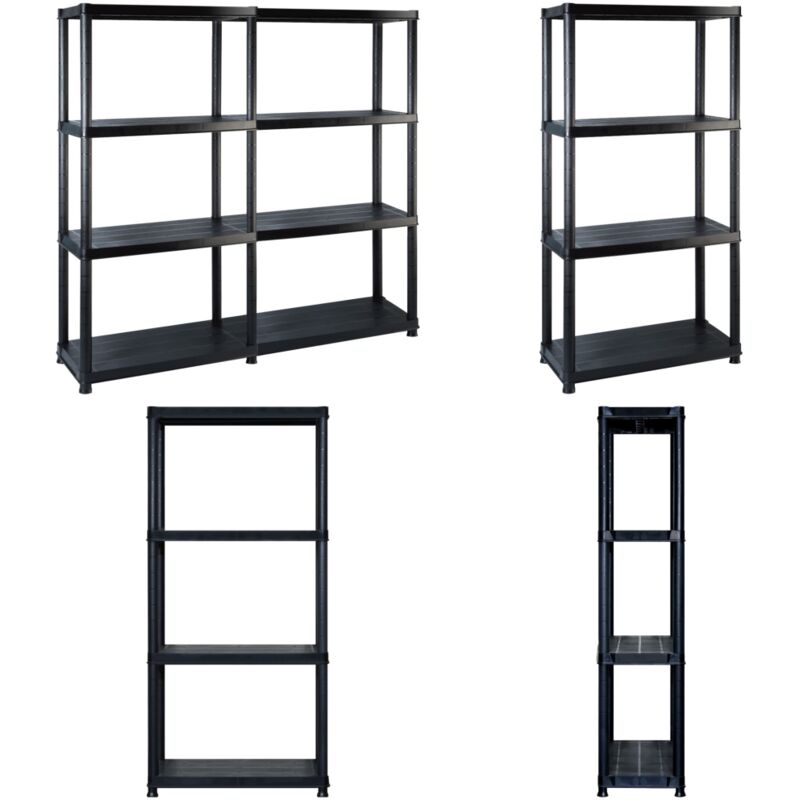 Tagère de rangement à 4 niveaux Noir 122x30,5x130 cm Plastique - Étagère De Rangement - Étagère Industrielle - Meuble De Rangement - Stockage