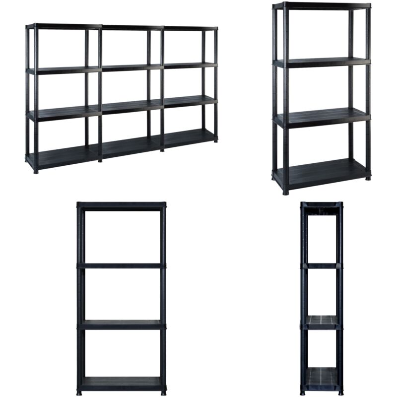 Tagère de rangement à 4 niveaux Noir 183x30,5x130 cm Plastique - Étagère De Rangement - Étagère Industrielle - Meuble De Rangement - Stockage