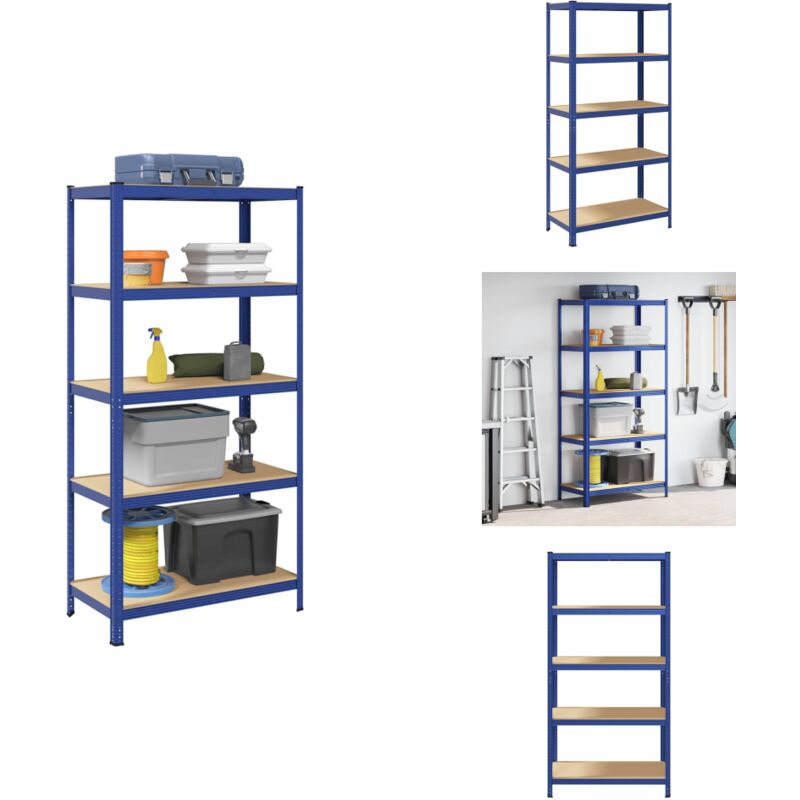 Tagère de rangement à 5 niveaux Bleu Acier et bois ingénierie - Étagère - Étagères - Étagère De Garage - Étagère Industrielle