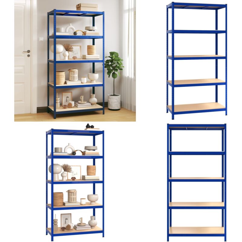 Étagère de rangement à 5 niveaux Bleu Acier et bois ingénierie - étagère - étagères - Home & Living - Bleu