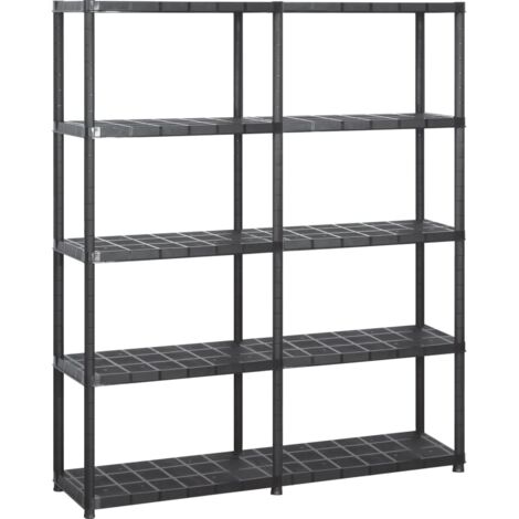 Étagère de rangement à 5 niveaux Étagère Charge Lourde - Étagère de stockage Noir 142x38x170 cm Plastique BV620859 - BonneVie