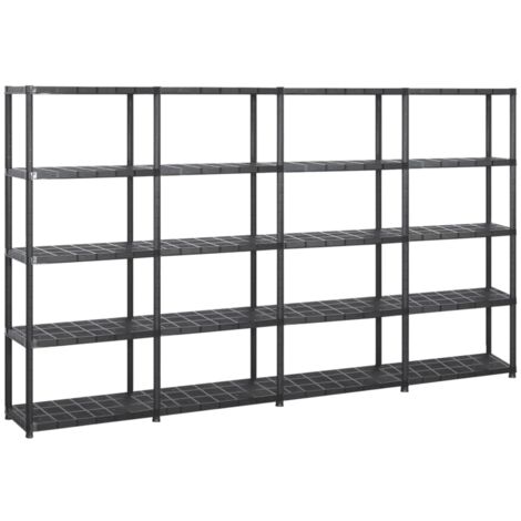 Étagère de rangement à 5 niveaux Étagère Charge Lourde - Étagère de stockage Noir 284x38x170 cm Plastique BV703554 - BonneVie