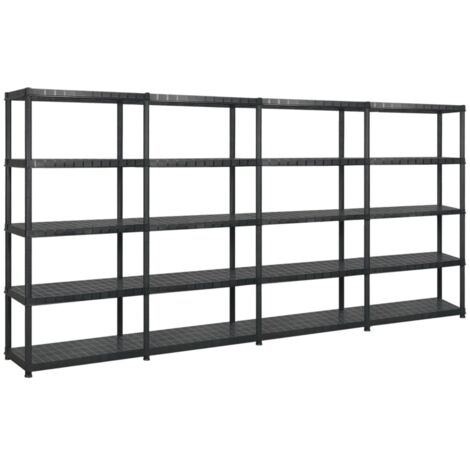 Étagère de rangement à 5 niveaux Étagère Charge Lourde - Étagère de stockage Noir 340x40x185 cm Plastique BV617183 - BonneVie