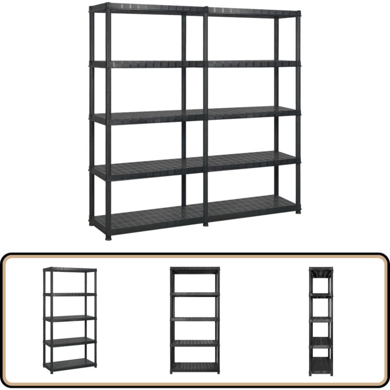 Tagère de rangement à 5 niveaux Noir 170x40x185 cm Plastique - Étagère De Rangement - Étagère Industrielle - Meuble De Rangement - Stockage Vertical