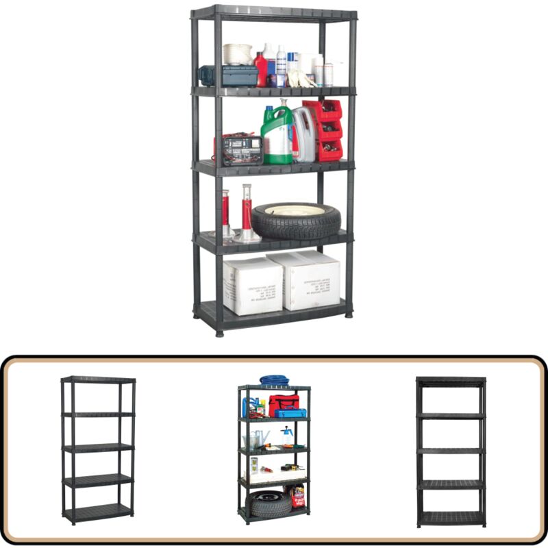 Tagère de rangement à 5 niveaux Noir 91,5x45,7x185cm Plastique - Étagère De Rangement - Étagère Industrielle - Meuble De Rangement - Stockage