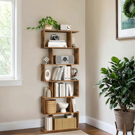 Étagère de Rangement à 6 Niveaux, Bibliothèque Moderne, pour Salon, Bureau, Chambre, Marron