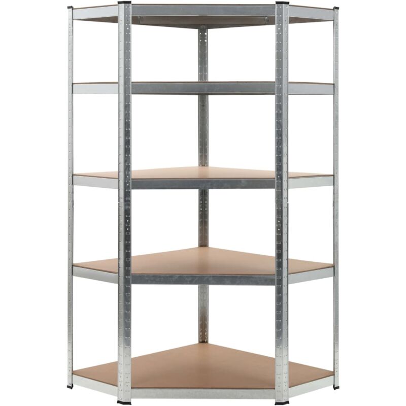 Tagère d'angle à 5 niveaux Argenté Acier et bois d'ingénierie
