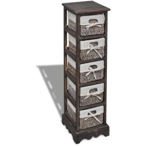 Étagère de rangement  Armoire de rangement Bois Marron 5 paniers en tissage BRZH582478