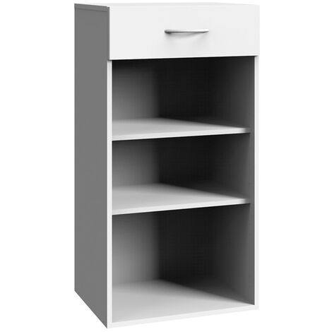 Etagère de rangement avec 1 tiroir et 2 tablettes en mélamine coloris blanc - longueur 80 x hauteur 98 x profondeur 40 cm