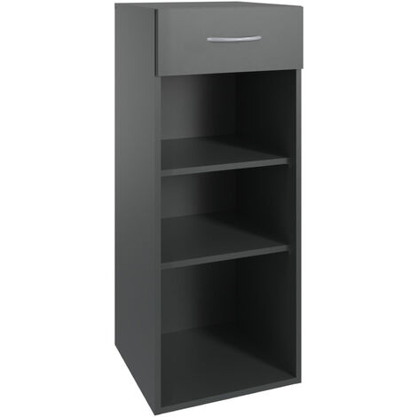 Etagère de rangement avec 1 tiroir et 2 tablettes en mélamine coloris graphite - longueur 30 x hauteur 98 x profondeur 40 cm