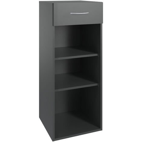 Etagère de rangement avec 1 tiroir et 2 tablettes en mélamine coloris graphite - longueur 40 x hauteur 98 x profondeur 40 cm