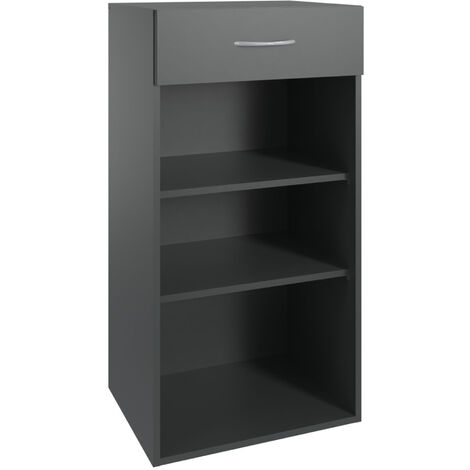 Etagère de rangement avec 1 tiroir et 2 tablettes en mélamine coloris graphite - longueur 45 x hauteur 98 x profondeur 40 cm