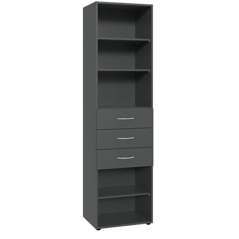 Etagère de rangement avec 3 tiroirs et 3 tablettes en mélamine coloris graphite - longueur 50 x hauteur 185 x profondeur 40 cm