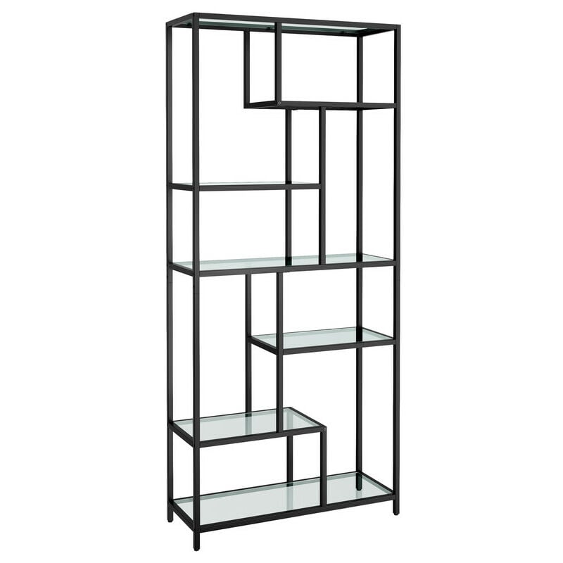 Tagère de Rangement, Bibliothèque, 6 Niveaux, Porte-plantes, 30 x 80 x 180 cm, Verre Trempé, pour Bureau, Salon, Chambre, Cuisine, Noir Pur