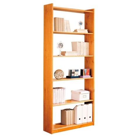 Étagère de rangement bibliothèque 6 niveaux en pin massif coloris miel - Longueur 80 x Profondeur 28 x Hauteur 200 cm