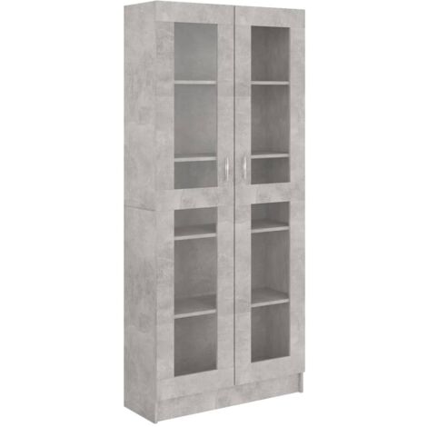 Étagère de Rangement Bibliothèque, Armoire à vitrine Montage facile, Gris béton 82,5x30,5x185,5 cm Aggloméré OIB9604E