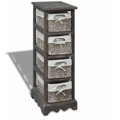 Étagère de rangement Bois Marron 4 paniers en tissage
