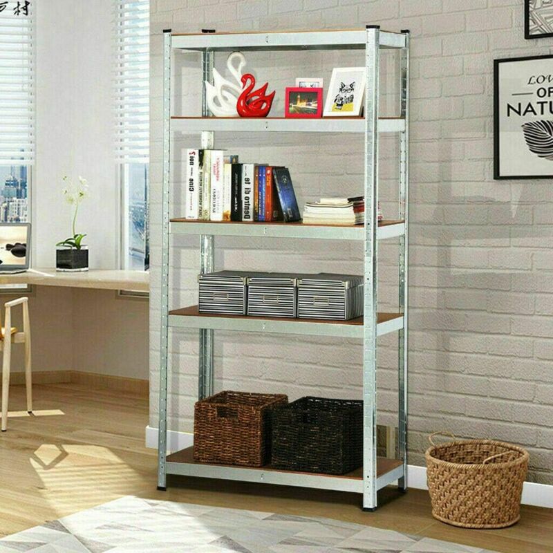 Lucn - tagère de Rangement Charge Lourde a 5 Plateaux mdf, Étagère métallique Rangement pour Garage Atelier, Max Capacité 875kg, 180 x 90 x 40 cm,