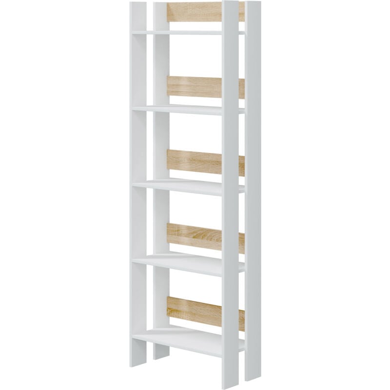 Etagère de rangement coloris chêne canadien, blanc artic - longueur 57 x hauteur 170 x profondeur 27 cm