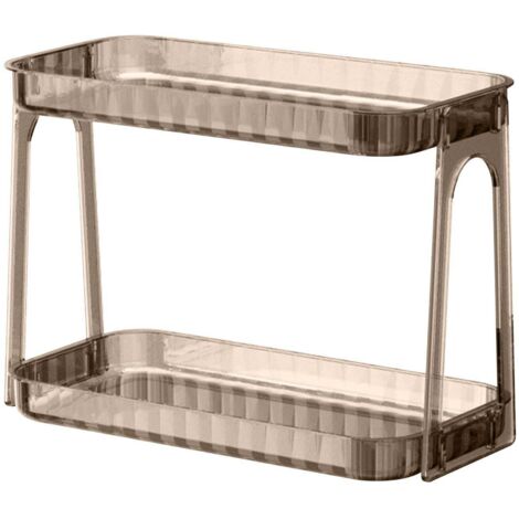 Étagère de rangement cosmétique double couche transparente et amovible, organisateur de comptoir moderne pour coiffeuse, marron foncé