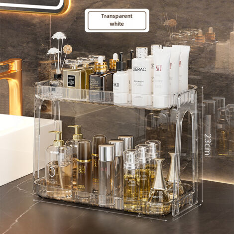 Étagère de rangement cosmétique double couche White Radius pour toilettes, 33 x 16 x 23 cm, meuble de salle de bain léger et luxueux pour produits de soin de la peau