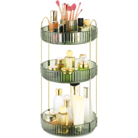 Étagère de rangement cosmétique rotative à 360°, étagère à parfums à trois niveaux, étagère de rangement pour produits de soin, étagère de rangement cosmétique grande capacité pour salle de bain