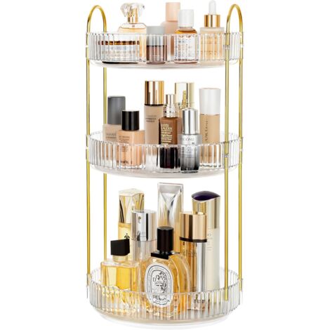 Étagère de rangement cosmétique rotative à 360°, étagère de rangement cosmétique à trois niveaux grande capacité, étagère de rangement pour produits de soin et parfums sur coiffeuse