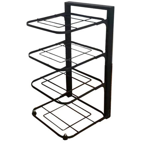 Étagère de rangement cuisine 4 niveaux noir pour casseroles et poêles, support en acier carbone 54x24x7cm, organisateur d'espace pour maison.