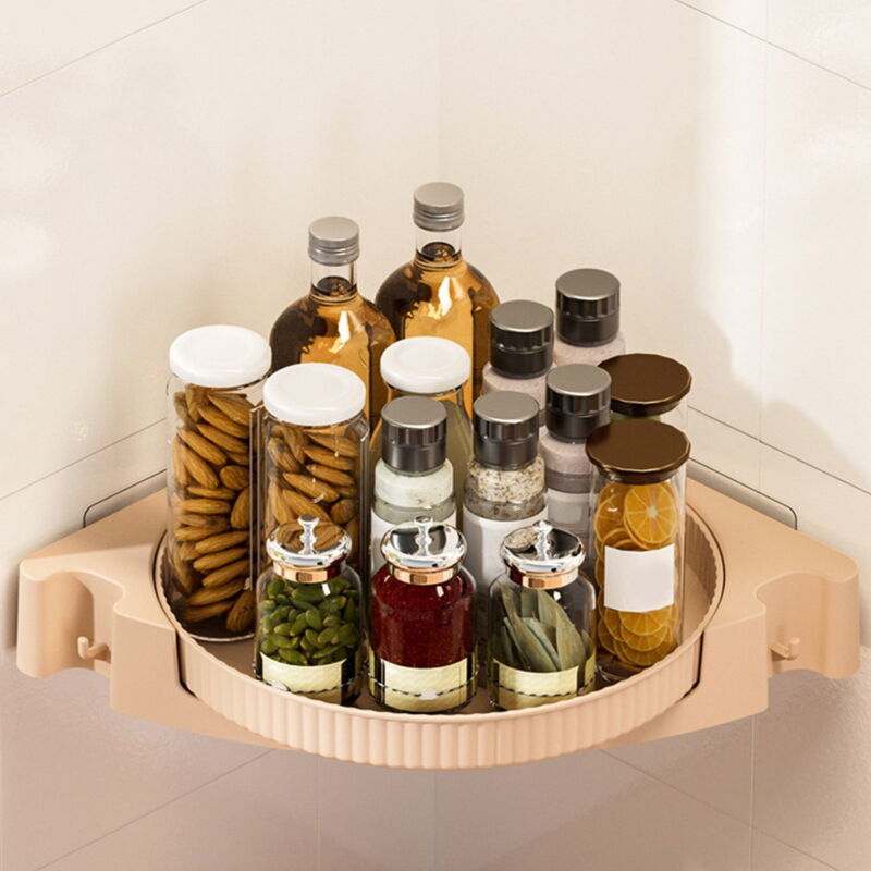 Tagère de rangement d'angle rotative à 360 degrés pour salle de bain, cuisine, rangement mural