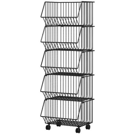 Étagère de rangement de cuisine à 5 niveaux, chariot à roulettes durable pour fruits, légumes et garde-manger